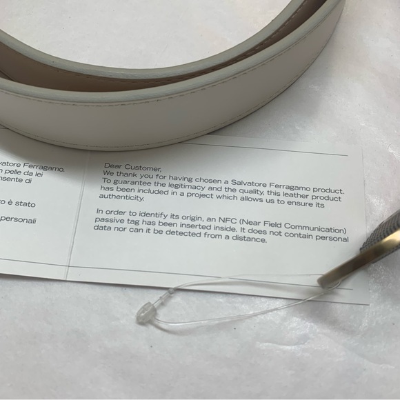 Salvatore Ferragamo Genuine Calf Leather Bianco White Belt Size 38 42 - Picture 5 of 10